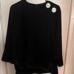 Zara Elegant Black Blouse with White Button Detail